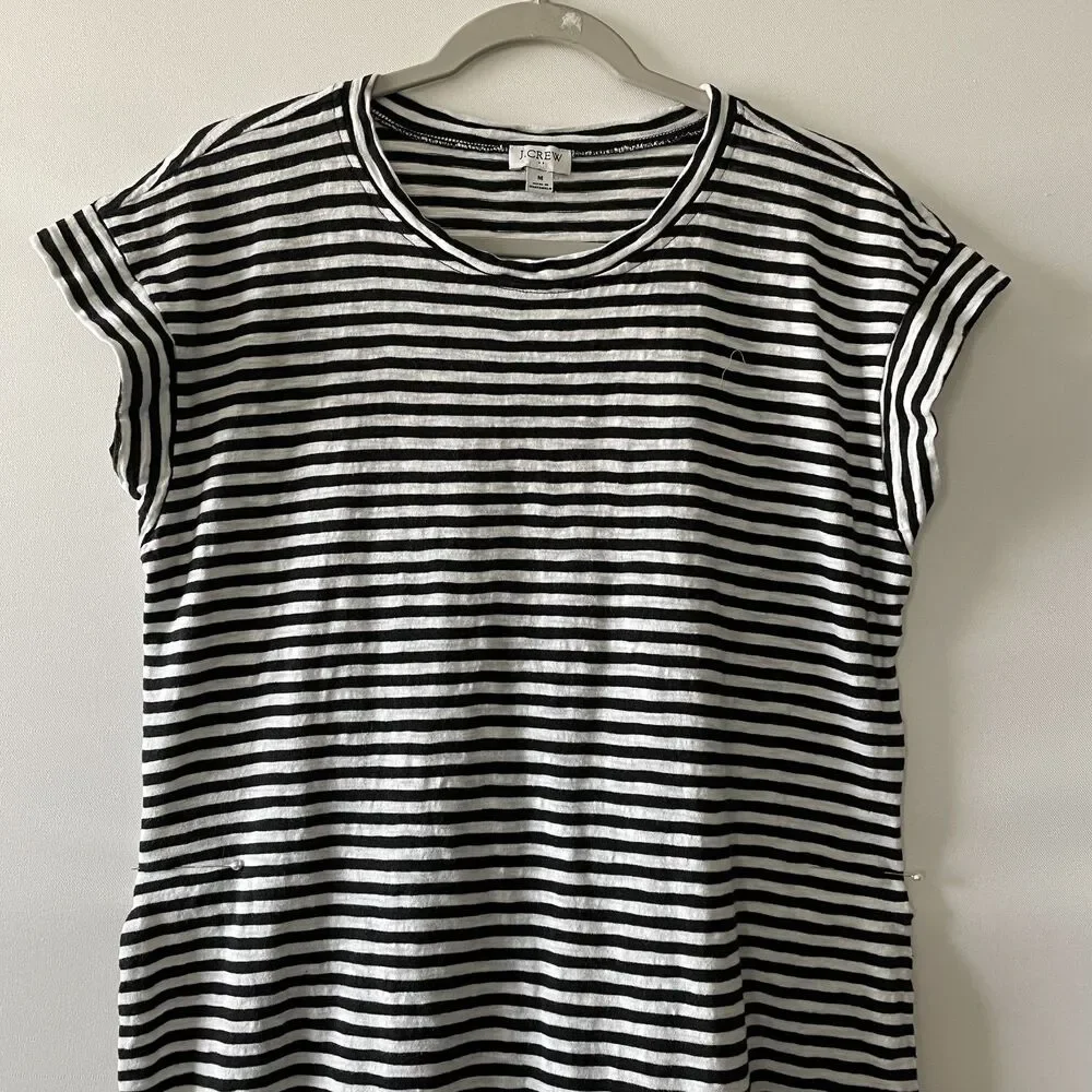 J.Crew Striped T-Shirt Dress Short Sleeve Black White Women's Size M